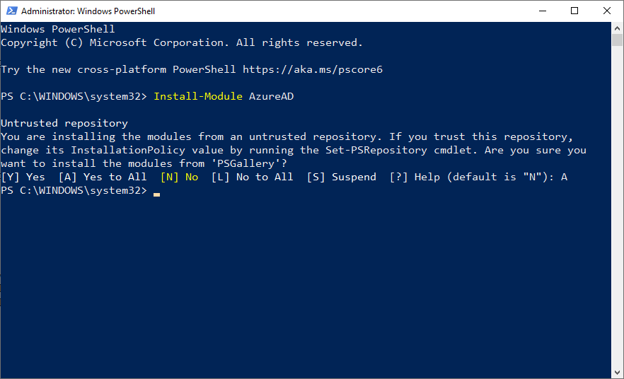 download azure ad module for windows powershell