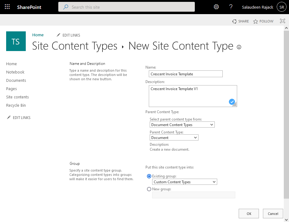 sharepoint online word template content type