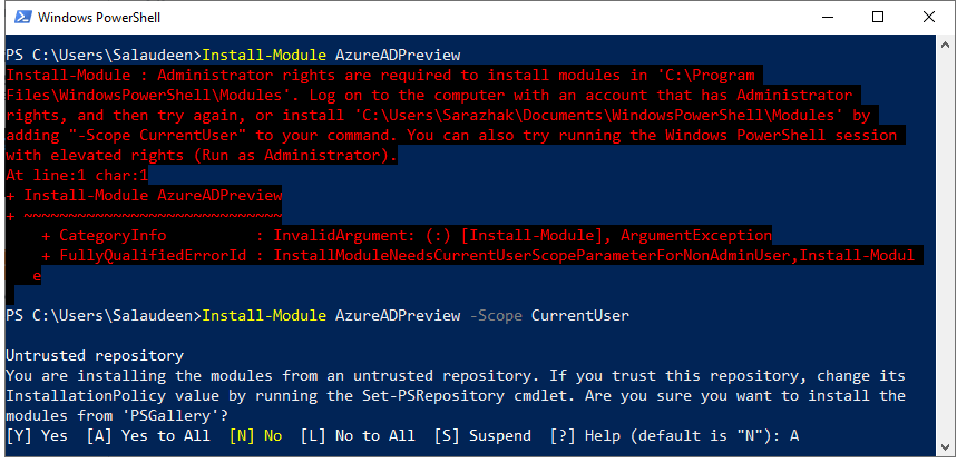 install-module administrator rights are required to install module in c-programfiles-windowspowershell-modules