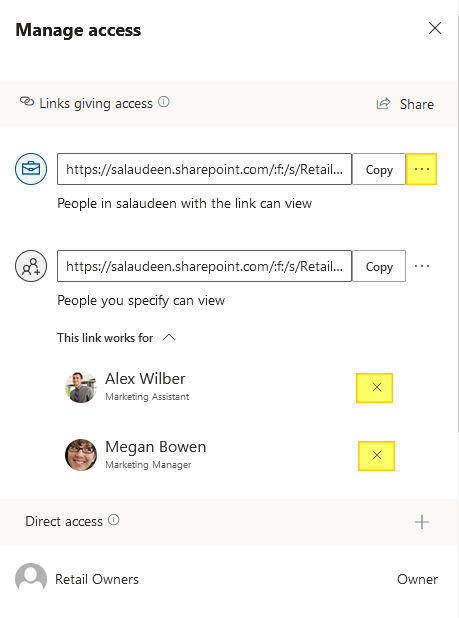 Remove users from shared link SharePoint Online