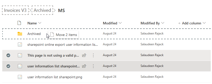 move files between folders in sharepoint online
