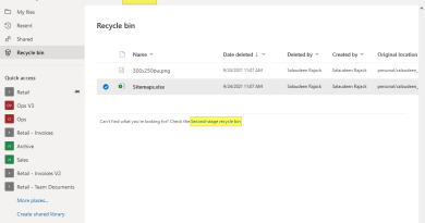 onedrive for business restore deleted files