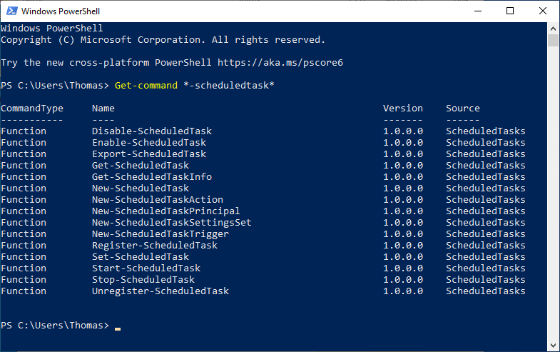 PowerShell cmdlets for Task scheduler