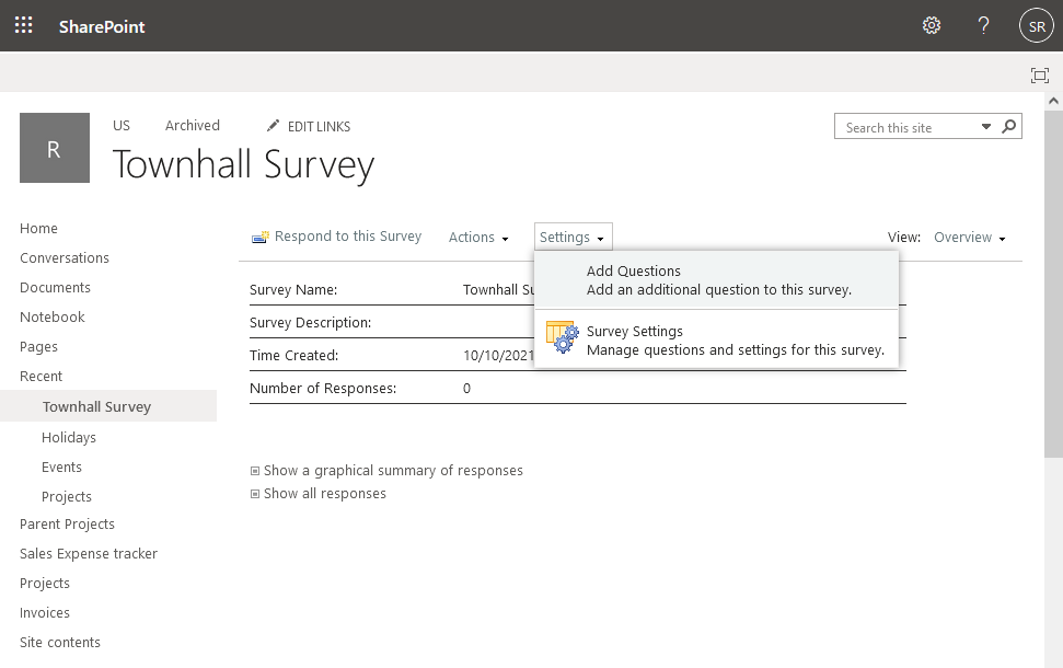 creating a survey in sharepoint online