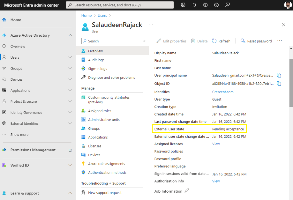 check if external user invitation is accepted Azure AD