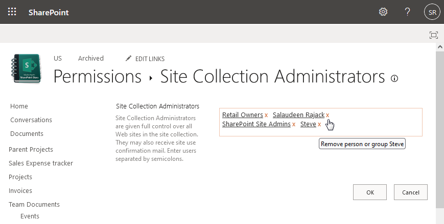 remove site collection administrator sharepoint online powershell
