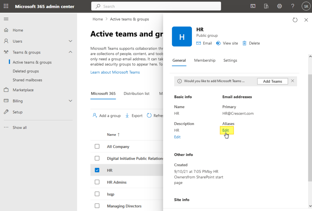 change office 365 group email