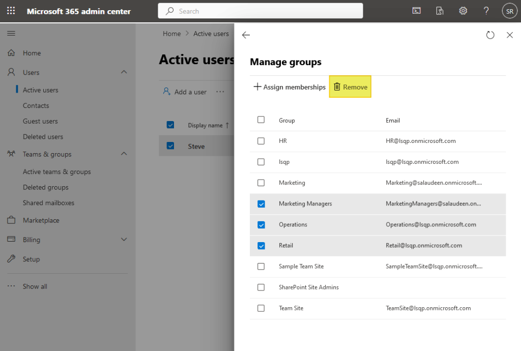 remove user from security group office 365