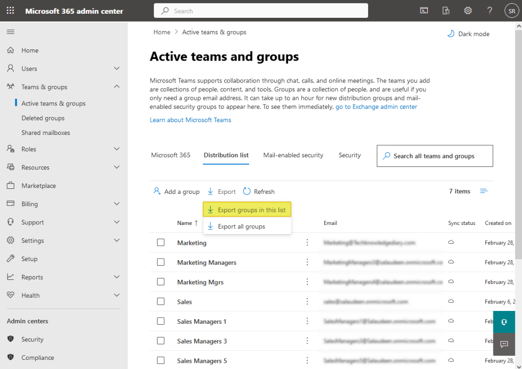 export members of distribution list office 365
