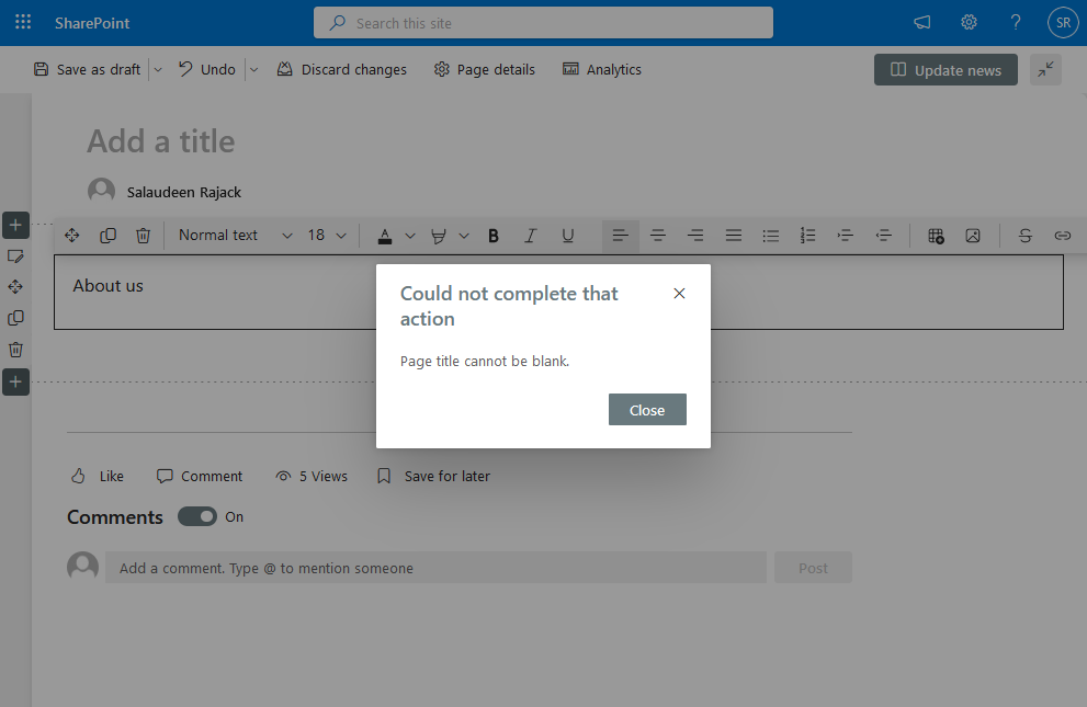 how to remove sharepoint page title