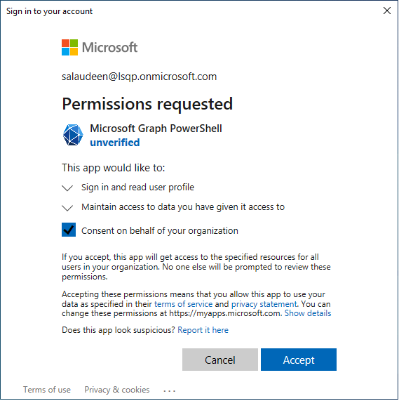 consent permissions for microsoft graph powershell