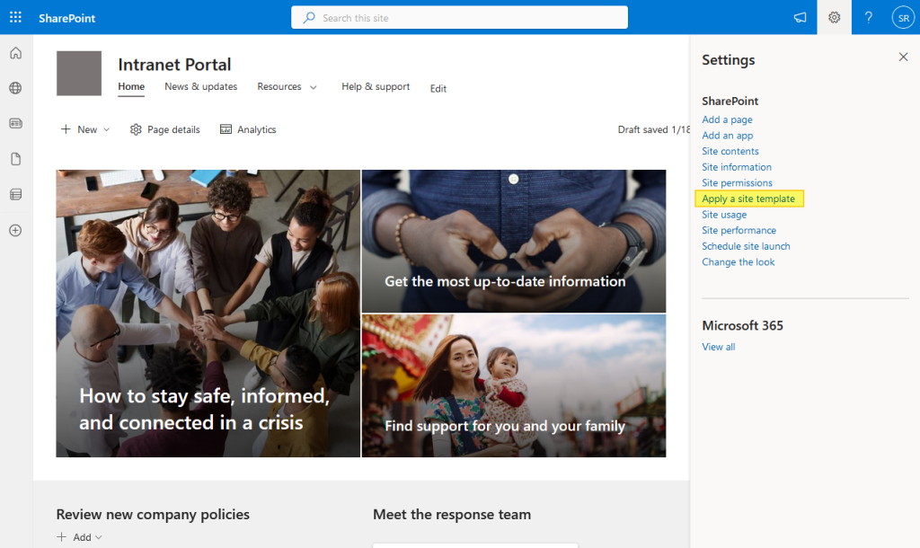 create a site template sharepoint online