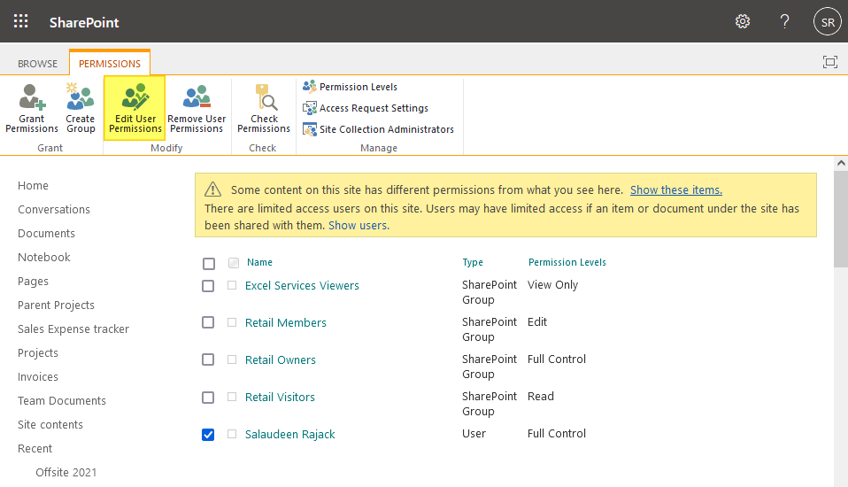 how to change permission levels in sharepoint