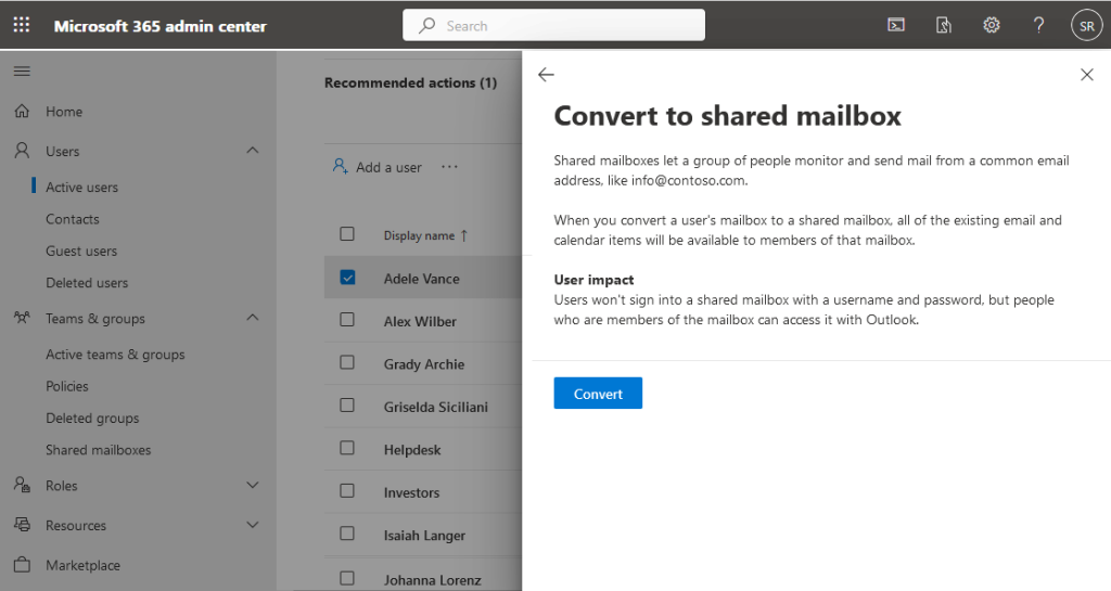 how to convert a mailbox to a shared mailbox