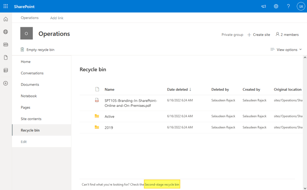 sharepoint second stage recycle bin