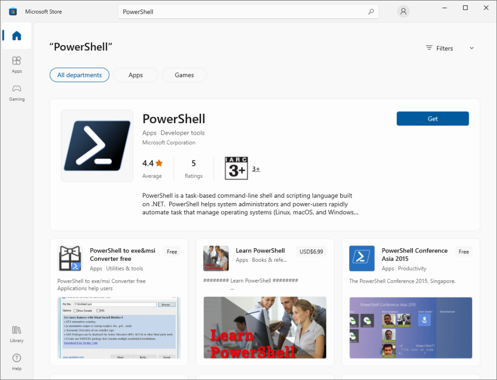 Install PowerShell 7 from Microsoft Store