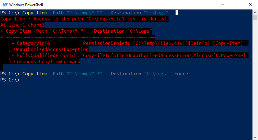 PowerShell Copy File Overwrite