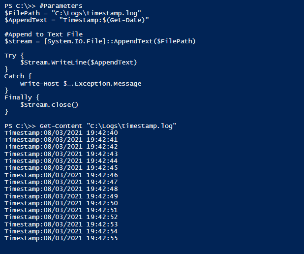 append to text file powershell