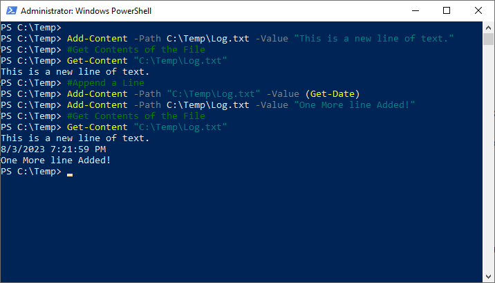powershell append text
