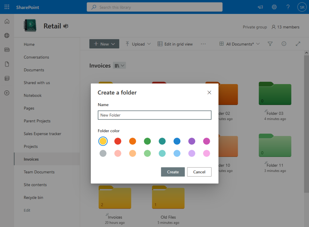 create colored folder in sharepoint online